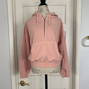 Free People Cropped Pink Hoodie With Silver Hardweare (Size Medium)